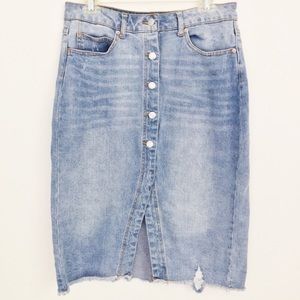 Distressed jean skirt